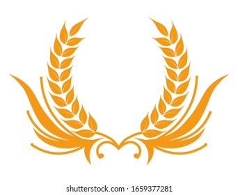 Espinillas de trigo o cebada, espigas de cereal como logotipo heráldico, centeno y mijo aislado vector. Planta de campo, elemento herálico o pieza de emblema, ingrediente de harina. Logotipo de producción de pan, producto orgánico