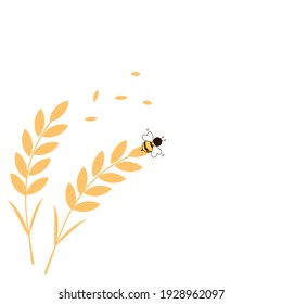 Wheat with bee cartoon on white background vector illustration.