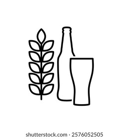 wheat beer bottle and glass icon, silhouette of beer bottle 