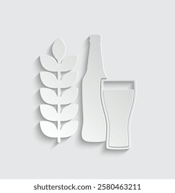 wheat beer bottle and glass icon, silhouette of beer bottle 