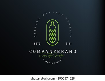 Wheat beer logo design inspiration. Vector illustration of a wheat plant that resembles a bottle. Modern vintage icon design template with line art style.