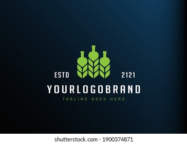 Wheat beer logo design inspiration. Vector illustration of three wheat plants resembling bottles. Modern vintage icon design template with line art style.