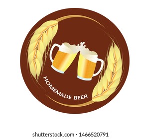 wheat beer logo, two beer mugs and wheat branchs, homemade beer
