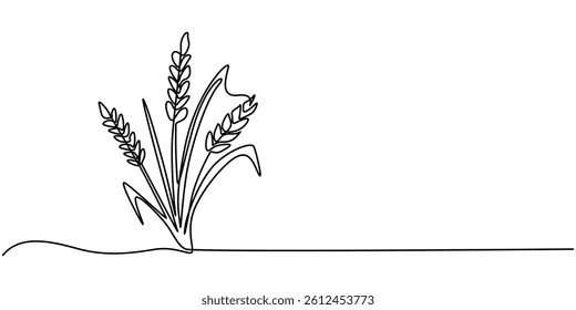 Wheat Berry Continuous Line Art Illustration, One continuous line. Spikelet of wheat. Spikelet of a cereal plant. Flat minimal icon. One continuous line on a white background, Ears of wheat one line.