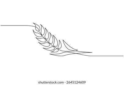 Wheat Berry Continuous Line Art Illustration, One continuous line. Spikelet of wheat. Spikelet of a cereal plant, Ears of wheat one continuous line drawing .Fall harvest line art. 