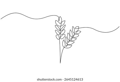 Ilustración continua del arte de la línea de la baya de trigo, una línea continua. Espiga de trigo. Espiguilla de una planta de cereal, espigas de trigo una línea continua de dibujo. Otoño cosecha línea de arte. 