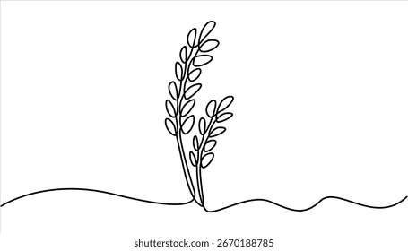 Ilustración continua del arte de la línea de la baya de trigo, una línea continua. Espiguilla de una planta de cereal. Espiga de trigo. Arte de línea de cosecha de otoño.