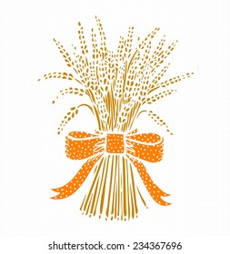 Wheat Bouquet Tied With an Orange Ribbon, Silhouette