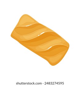 Pan de trigo, Vector de ciabatta en estilo de dibujos animados plana brillante. Pastel casero al horno con masa de levadura. Ilustración aislada de la comida para el cartel de la panadería, Anuncio, tarjeta, publicidad