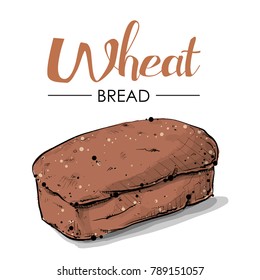 Wheat bread drawing. Sketch style. Vector.