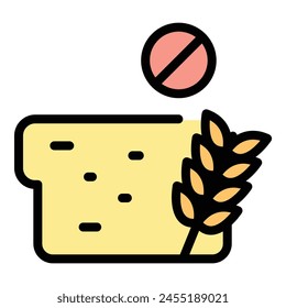 Wheat bread icon outline vector. Diet product. Food gluten free color flat