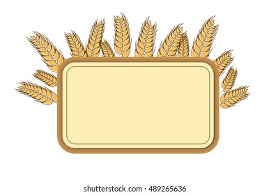 Wheat bread label Vector barley plant rye oat healthy farm food template. Isolated graphic illustration.