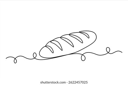 Wheat bread one line continuous drawing. Bakery pastry products continuous one line illustration. Vector minimalist linear illustration. Editable stroke.