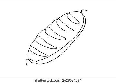 Wheat bread one line continuous drawing. Bakery pastry products continuous one line illustration. Vector minimalist linear illustration. Editable stroke.	