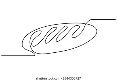 Pão de trigo, desenho contínuo em uma linha. Padaria produtos de pastelaria contínua uma linha ilustração. Ilustração linear minimalista do vetor. Traçado editável.