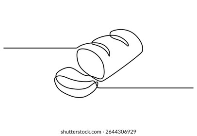 Wheat bread one line continuous drawing. Bakery pastry products continuous one line illustration. Vector minimalist linear illustration. Editable stroke.
