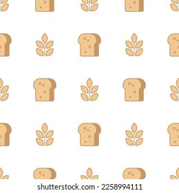 Wheat and bread are a seamless vector simple pattern. Toast with wheat