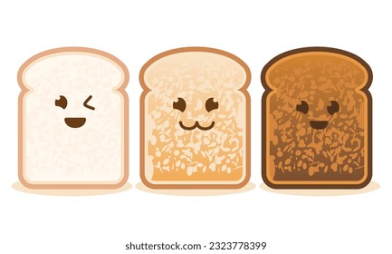 Wheat Bread Toast Slice Cute Character mascot set with various level and smiling face vector flat design illustration template free editable 