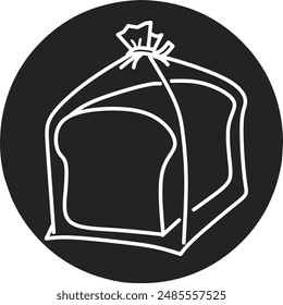 Wheat bread white line icon, isolated on black round background