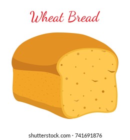 Wheat bread, whole grain loaf, bakery, pastry. Made in cartoon flat style. Vector illustration