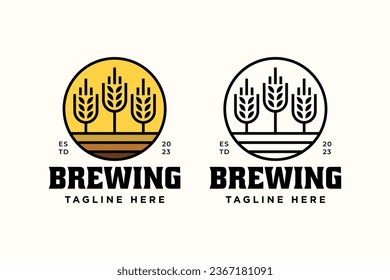 wheat brewery land line art concept logo design for oktoberfest and beer business