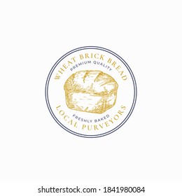 Wheat Brick Bread Frame Badge or Logo Template. Hand Drawn Loaf Sketch with Retro Typography and Borders. Vintage Premium Hexagon Emblem. Isolated.