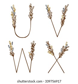 wheat brown font by hand drawing English alphabet with isolated on white backgrounds. Vector and illustrator ESP 10.