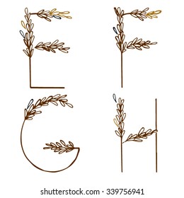 wheat brown font by hand drawing English alphabet with isolated on white backgrounds. Vector and illustrator ESP 10.
