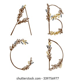 wheat brown font by hand drawing English alphabet with isolated on white backgrounds. Vector and illustrator ESP 10.