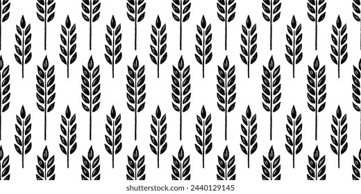 Wheat brush texture seamless pattern background. Hand drawn crayon brush abstract floral wheat seamless pattern. Floral abstract grunge hand drawn print background. Vector illustration