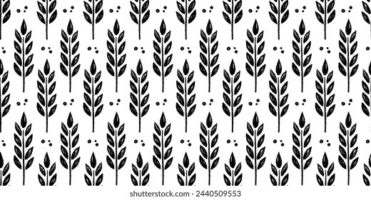 Wheat brush texture seamless pattern background. Hand drawn crayon brush abstract floral wheat seamless pattern. Floral abstract grunge hand drawn print background. Vector illustration