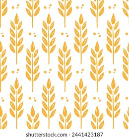 Wheat brush texture seamless pattern background. Hand drawn crayon brush abstract floral wheat seamless pattern. Floral abstract grunge hand drawn print background. Vector illustration