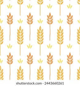 Wheat brush texture seamless pattern background. Hand drawn crayon brush abstract floral wheat seamless pattern. Floral abstract grunge hand drawn print background. Vector illustration
