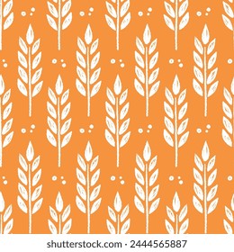 Wheat brush texture seamless pattern background. Hand drawn crayon brush abstract floral wheat seamless pattern. Floral abstract grunge hand drawn print background. Vector illustration