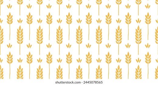 Wheat brush texture seamless pattern background. Hand drawn crayon brush abstract floral wheat seamless pattern. Floral abstract grunge hand drawn print background. Vector illustration