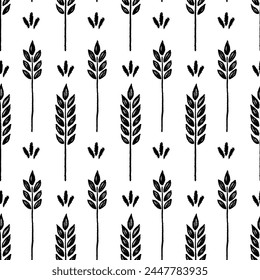 Wheat brush texture seamless pattern background. Hand drawn crayon brush abstract floral wheat seamless pattern. Floral abstract grunge hand drawn print background. Vector illustration