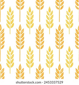 Wheat brush texture seamless pattern background. Hand drawn crayon brush abstract floral wheat seamless pattern. Floral abstract grunge hand drawn print background. Vector illustration