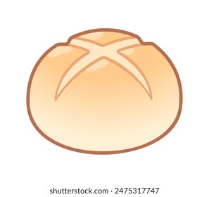 Wheat bun or bread loaf scored with cross shape. Cute cartoon vector illustration.