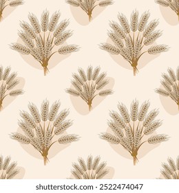 Wheat Bundle in Soft Earth Tones, Featuring Nature Inspired Motifs and Organic Design seamless pattern vector illustration for wallpaper, textiles, bedding, rug, backdrops, background, and any design.