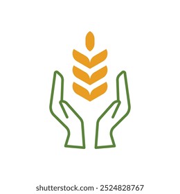 ideia do conceito do projeto do logotipo do cuidado do trigo com símbolo da mão
