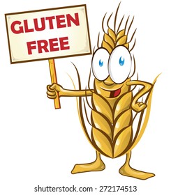 wheat cartoon with signboard isolated on white  background