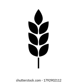 Wheat cereal icon. Fiber oat. Logo bakery. Spike wheat. Bread grain isolated on background. Seed flour barley, corn, rye, malt, bran, millet, maize, rice. Silhouette stalk ear of wheat. Sign crop