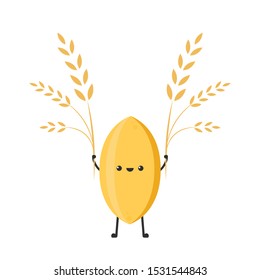 Wheat character design. rice vector on white background. rice seed. oat symbol.