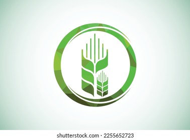 Wheat In Circle Low Poly Style Icon and Logo. For Identity Style of Natural Product Company and Farm Company.