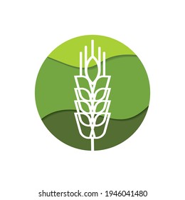 Wheat class in three layers of green fields, logo, vector, icon.