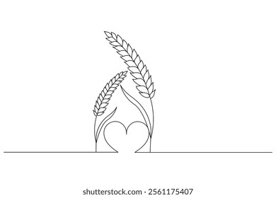 Wheat continuous one line drawing of feather isolated outline flat vector illustration