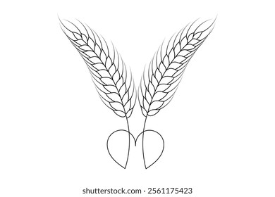 Wheat continuous one line drawing of feather isolated outline flat vector illustration