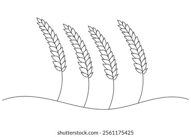 Wheat continuous one line drawing of feather isolated outline flat vector illustration