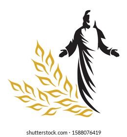 Wheat crop and Jesus Christ, vector illustration