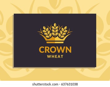 Wheat crown logo - vector illustration, emblem design on black background